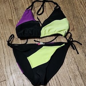 OP Black, Purple, and Yellow Bikini Set